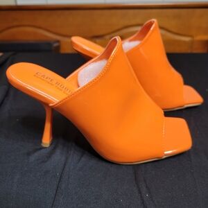 Cape Robbin Orange Patent High Heel Mule Sandals